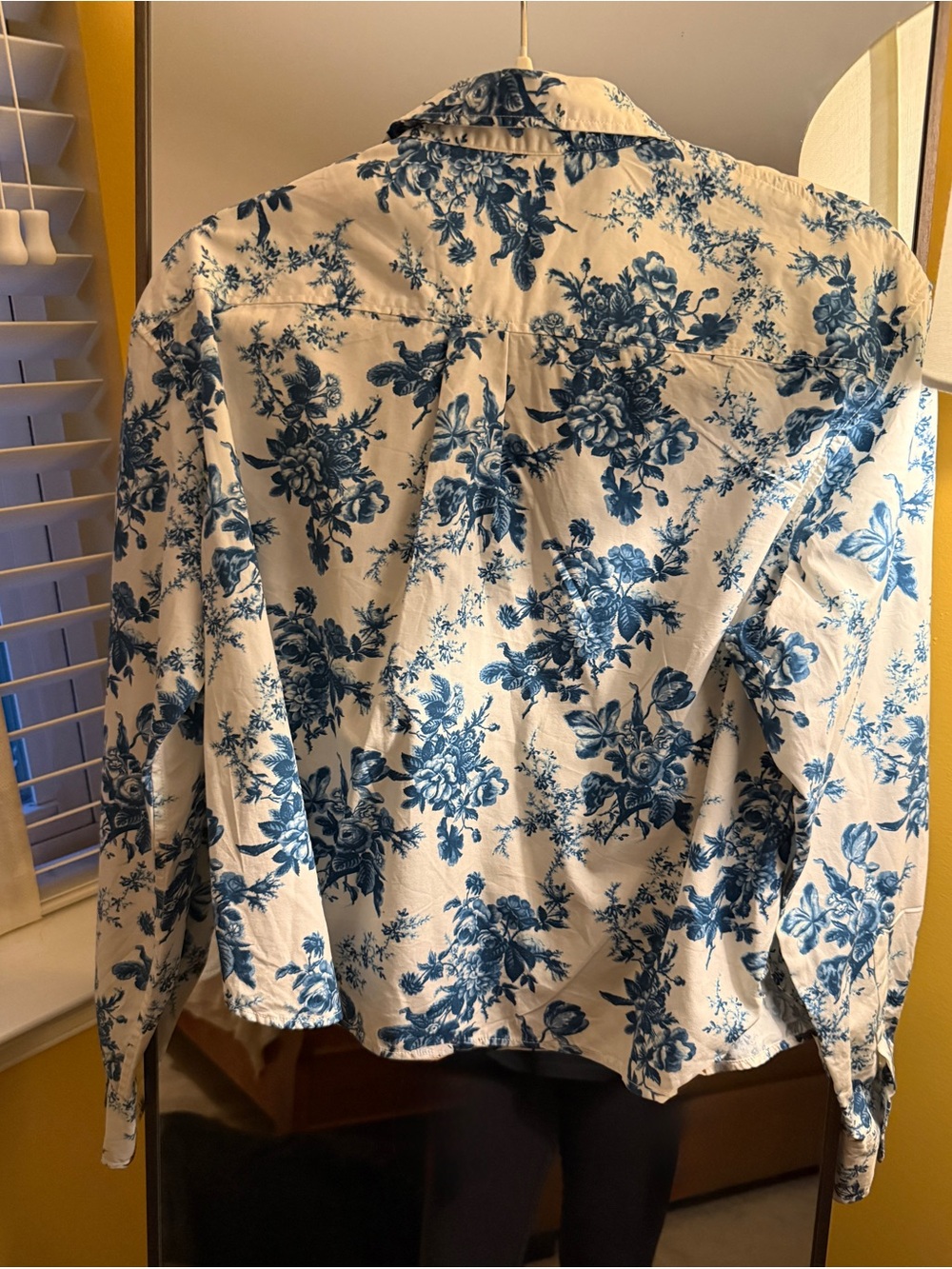 GAP/LoveShackFancy Cream Button-Down Shirts with Blue Floral Print